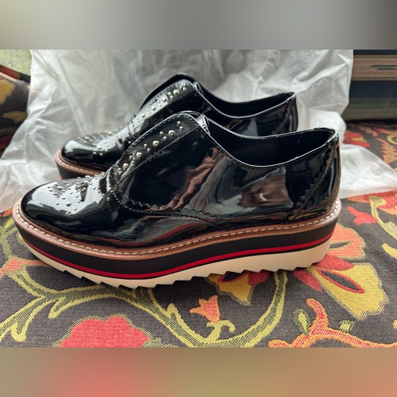 Zara Woman: Slip On Black Patent Studded Brogue Sz 38/7.5 - Picture 3 of 10
